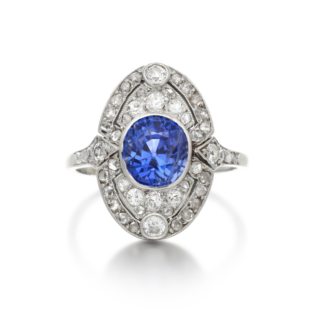 View full screen - View 1 of Lot 130. Sapphire and diamond ring .