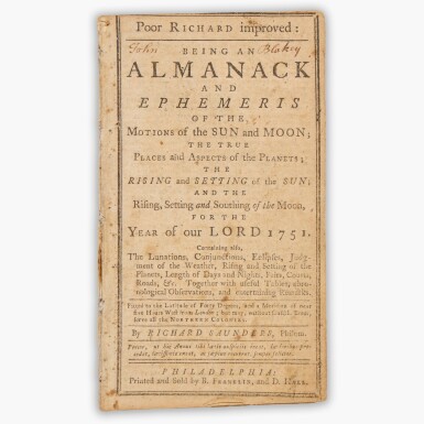 View full screen - View 1 of Lot 53. Benjamin Franklin | Poor Richard … for the Year 1751.