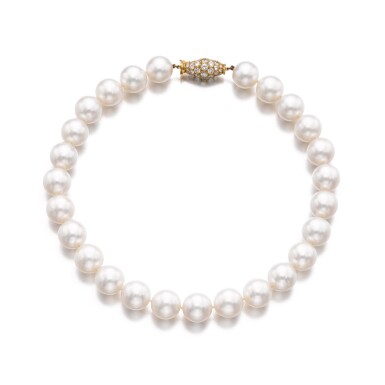 View full screen - View 1 of Lot 782. Cultured pearl and diamond necklace.