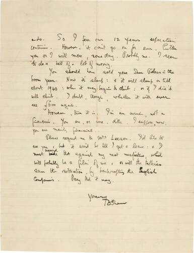 View full screen - View 1 of Lot 72. T.E. Lawrence | Autograph letter signed, to Leeson, on prices for Seven Pillars of Wisdom, 1 April 1929.