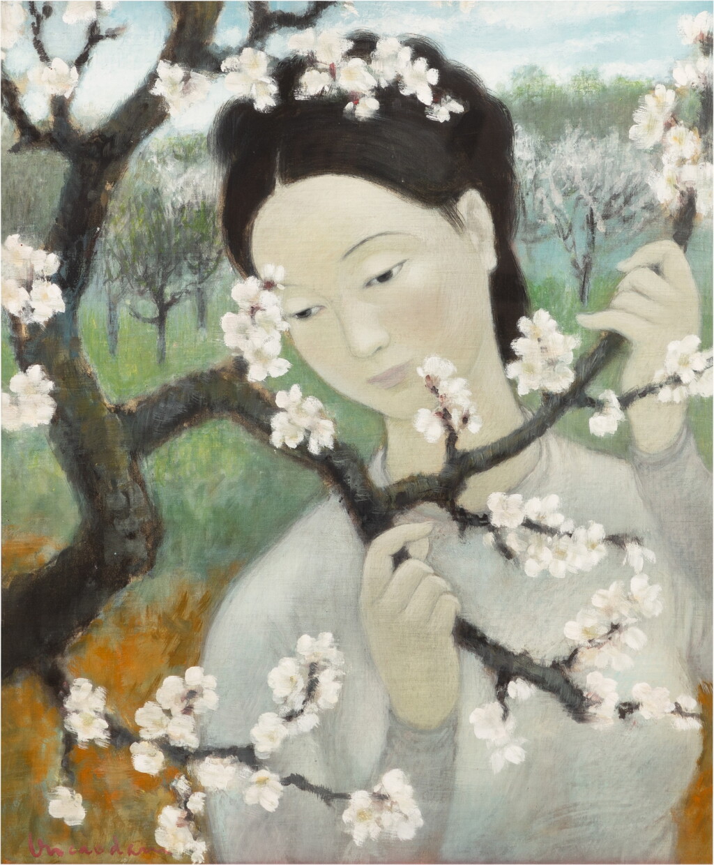 全螢幕檢視 - 查看86Vu Cao Dam (1908-2000), Lady with cherry blossom | 武高談 (1908-2000) 櫻花樹下的1