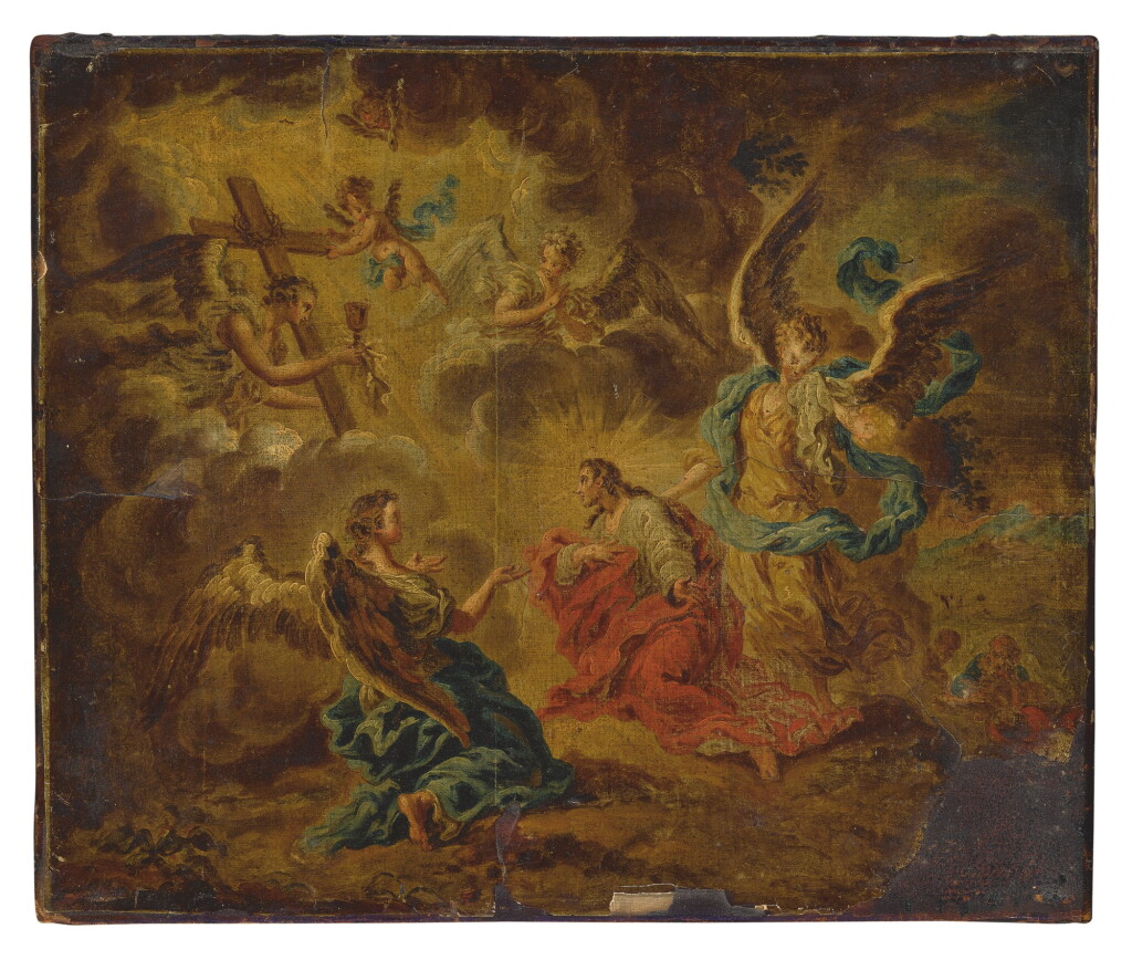 View full screen - View 1 of Lot 591. AUSTRIAN SCHOOL, 18TH CENTURY | CHRIST BEING PRESENTED THE INSTRUMENTS OF THE PASSION.