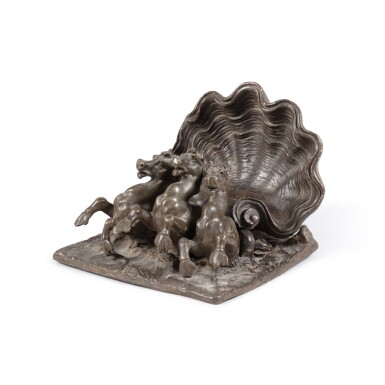 View full screen - View 1 of Lot 25. Holy-water stoup with sea horses | Bénitier avec chevaux marins.