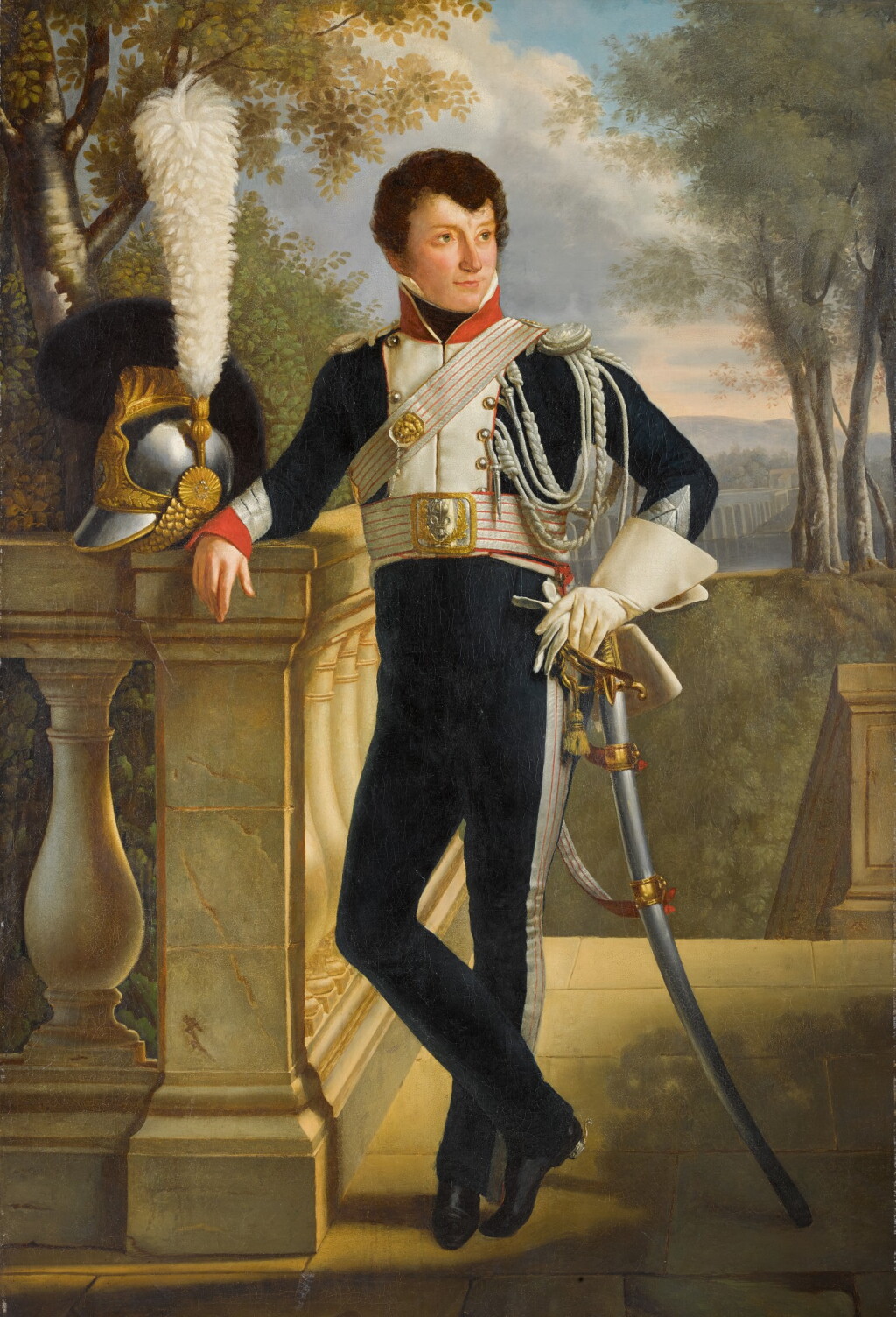 View full screen - View 1 of Lot 120. ATTRIBUTED TO FRANÇOIS-JOSEPH KINSON | Portrait of General Anne-Charles Lebrun (1775-1859), full-length, standing beside a balustrade.