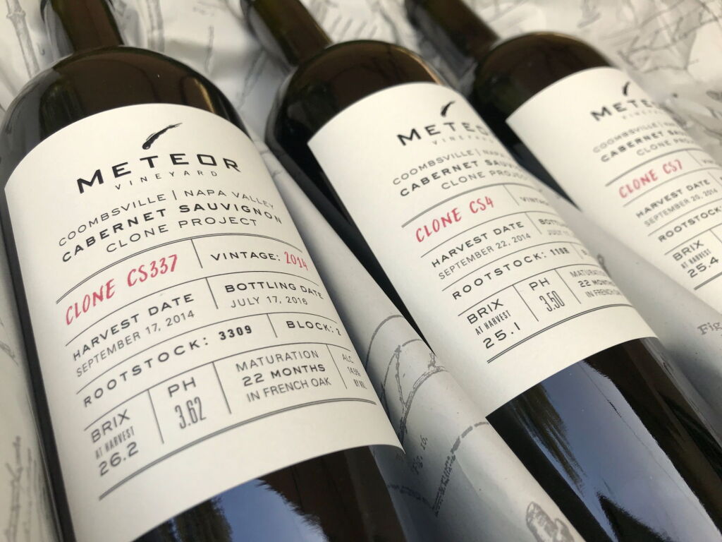 View full screen - View 1 of Lot 23. Meteor Vineyard | 2016 Meteor Vineyard Clone Project Cabernet Sauvignon.