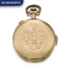 SWISS | A GOLD QUARTER REPEATING HUNTER CASED CHRONOGRAPH WATCH WITH MONOGRAMMED CASE CIRCA 1890