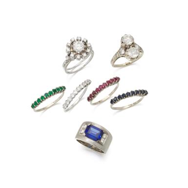 View full screen - View 1 of Lot 203. Seven gem set rings (Sette anelli gem set).