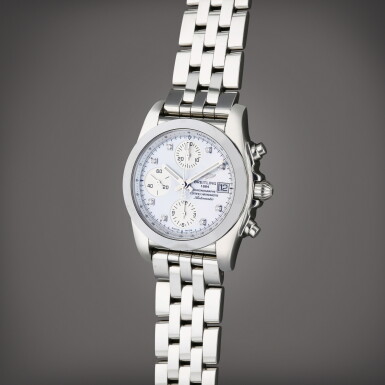 View full screen - View 1 of Lot 165. Reference W13310 Chronomat | A stainless steel automatic chronograph wristwatch with date, bracelet, and mother of pearl and diamond-set dial, Circa 2015.