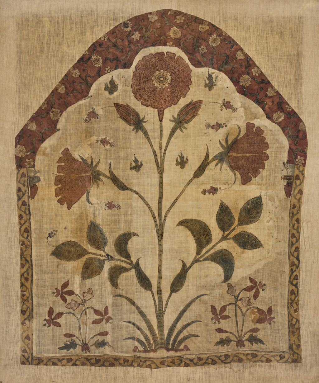 View full screen - View 1 of Lot 139. A painted cotton qanat (tent panel) fragment, north India, possibly Jaipur, 18th century.