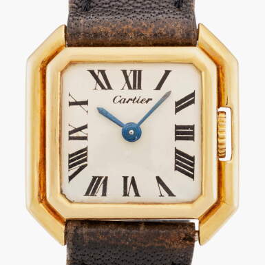 View full screen - View 1 of Lot 57. Ceinture | A lady’s yellow gold wristwatch with stepped bezel and original gold deployant buckle hallmarked London 1969-70.
