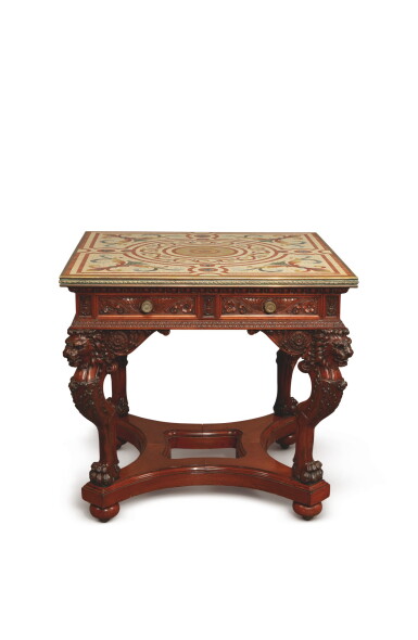 View full screen - View 1 of Lot 1769. RENAISSANCE REVIVAL CARVED MAHOGANY AND BRASS-MOUNTED SPECIMEN MARBLE TOP CENTER TABLE, NEW YORK OR PHILADELPHIA, CIRCA 1870.