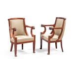 A pair of Directoire mahogany armchairs, circa 1795-1799, attributed to Jacob Desmalter