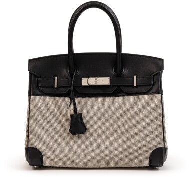 View full screen - View 1 of Lot 676. Limited Edition Black Swift, Ecru and Ardoise Toile Birkin 30 Palladium Hardware, 2023.