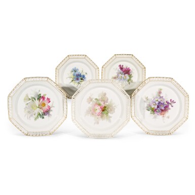 View full screen - View 1 of Lot 82. Five Berlin (K.P.M.) pierced octagonal plates, circa 1890.
