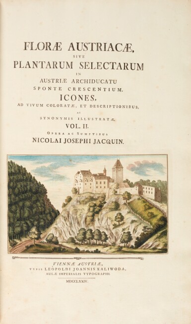 View full screen - View 1 of Lot 58. Nikolaus Joseph von Jacquin | Florae austriacae, Vienna, 1773–78, 5 vols, contemporary half russia.