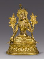 A GILT COPPER ALLOY FIGURE OF WHITE TARA, TIBETO-CHINESE, 18TH CENTURY