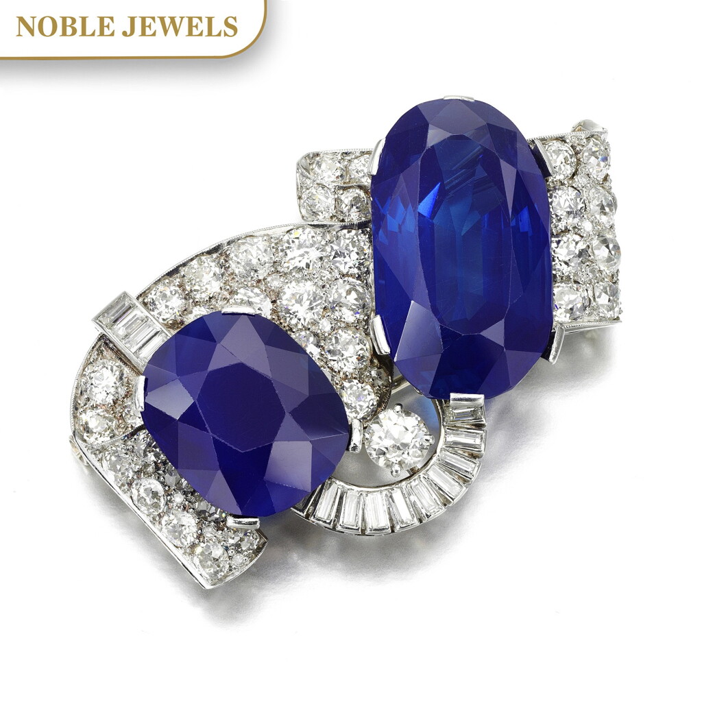 View full screen - View 1 of Lot 179. Important sapphire and diamond brooch, 1930s | 藍寶石配鑽石別針,1930年代.