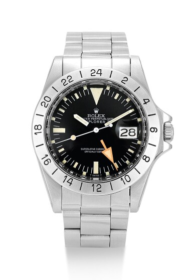 View full screen - View 1 of Lot 6. ROLEX | EXPLORER II, REFERENCE 1655, A STAINLESS STEEL WRISTWATCH WITH 24 HOUR INDICATION, DATE AND BRACELET, CIRCA 1984.