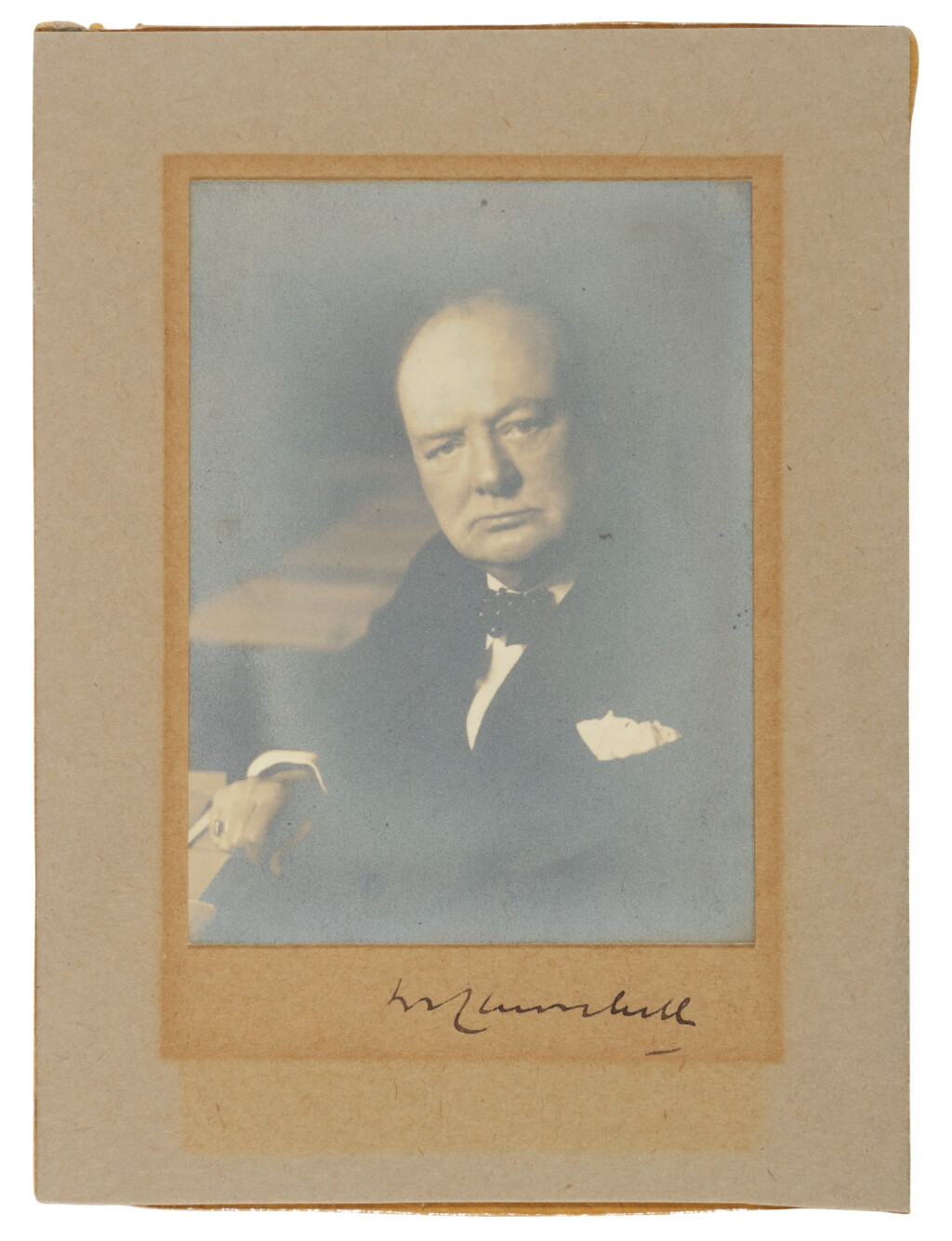 View full screen - View 1 of Lot 37. Churchill, Winston. Silver gelatin print, signed by Churchill on the mount.