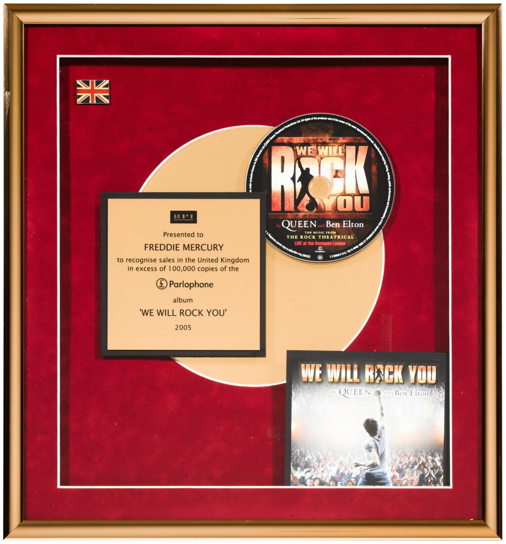 View full screen - View 1 of Lot 2340. Queen – Freddie Mercury’s BPI awards for ‘We Will Rock You’.