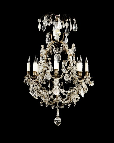 View full screen - View 1 of Lot 179. A Louis XV style rock crystal and bronze chandelier,.