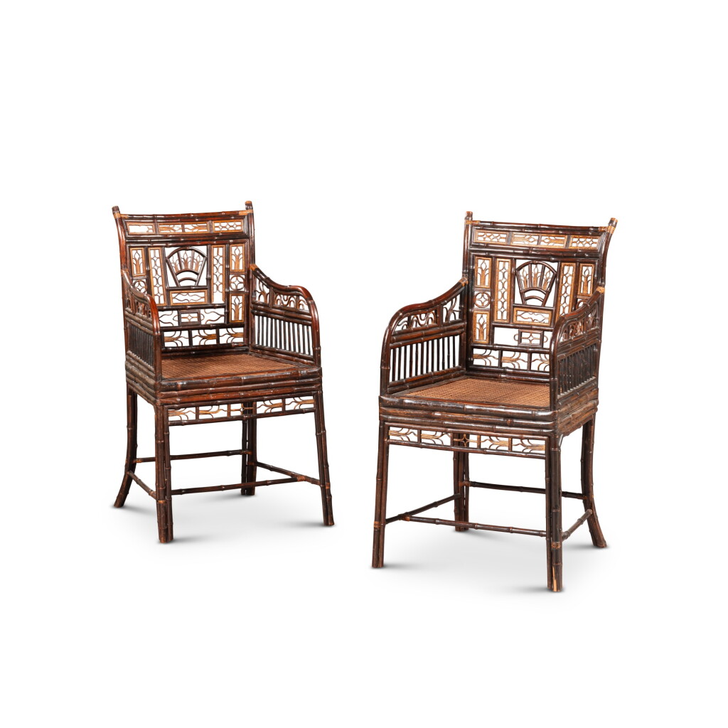 View full screen - View 1 of Lot 219. A pair of Chinese Export “Brigthon Pavilion” bamboo armchairs, early 19th century | Paire de chaises en bambou, dite d’exportation chinoise « Brigthon Pavilion », début du XIXe siècle.