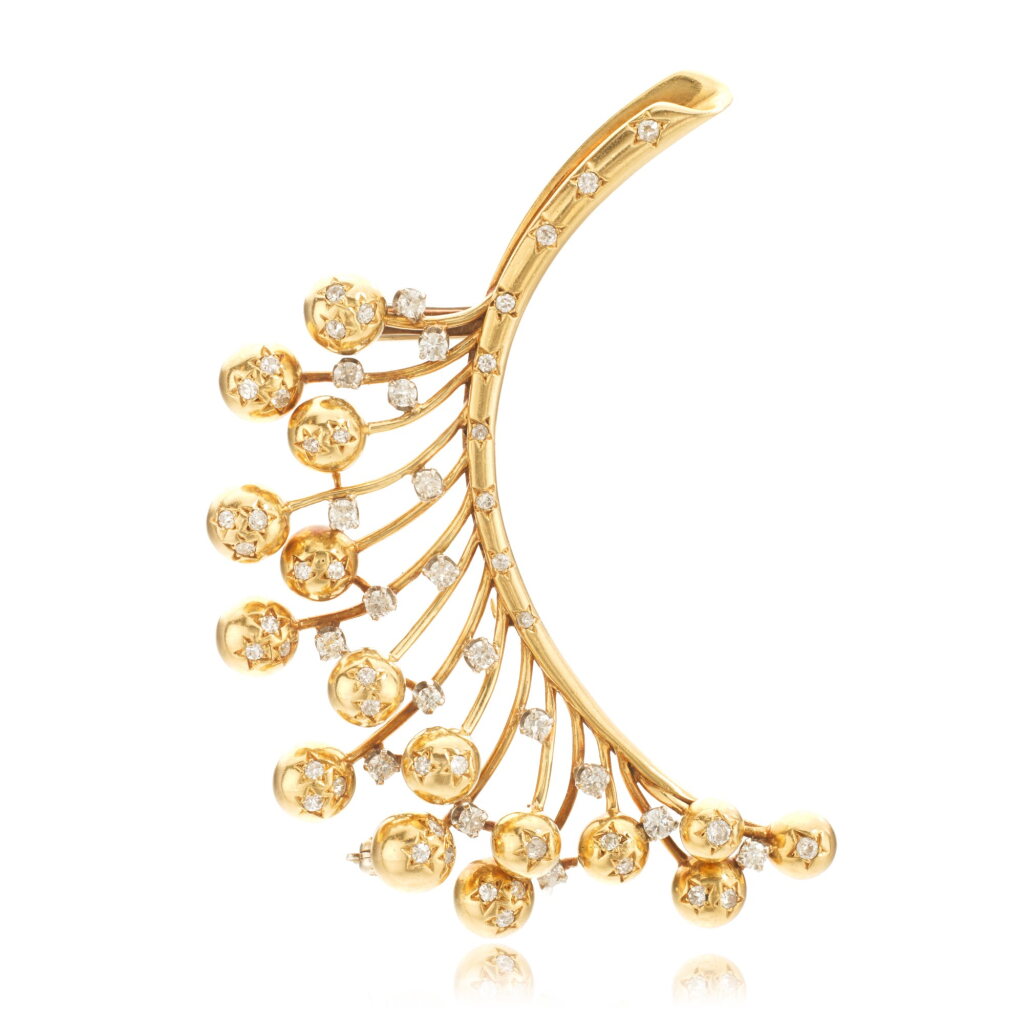 View full screen - View 1 of Lot 516. Gold and diamond brooch, ‘Mimosa’, circa 1950.