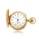 A pink gold hunting cased minute repeating split-seconds chronograph watch, Circa 1890