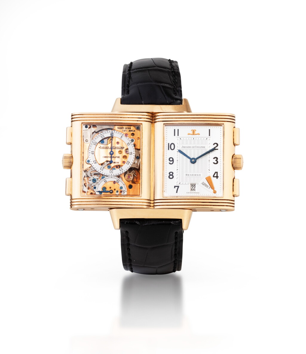 View full screen - View 1 of Lot 37. Reverso Chronographe Retrograde, Ref. 270.2.69 Chronographe bracelet edition limitée et reversible en or rose avec date | Limited edition pink gold reversible chronograph wristwatch Vers 1996 | Circa 1996.