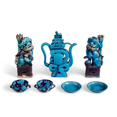 View full screen - View 1 of Lot 631. A group of seven turquoise-glazed articles, Qing dynasty | 清 孔雀綠釉器一組七件 .