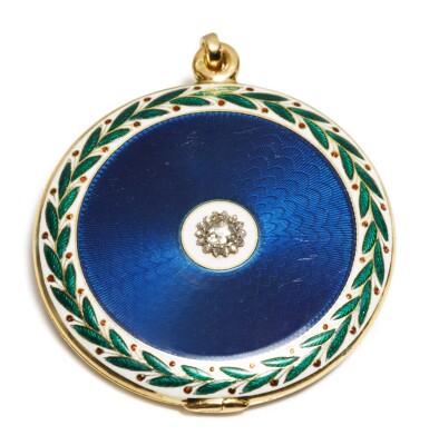 View full screen - View 1 of Lot 448. A Gold, Enamel, and Diamond Pocket Mirror, Cartier, Paris, Circa 1910.