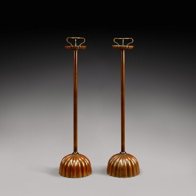 View full screen - View 1 of Lot 295. A pair of Japanese copper temple candlesticks, Edo period, 19th century.