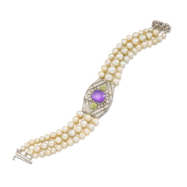 View full screen - View 1 of Lot 85. Natural Pearl and Gem-set Bracelet.