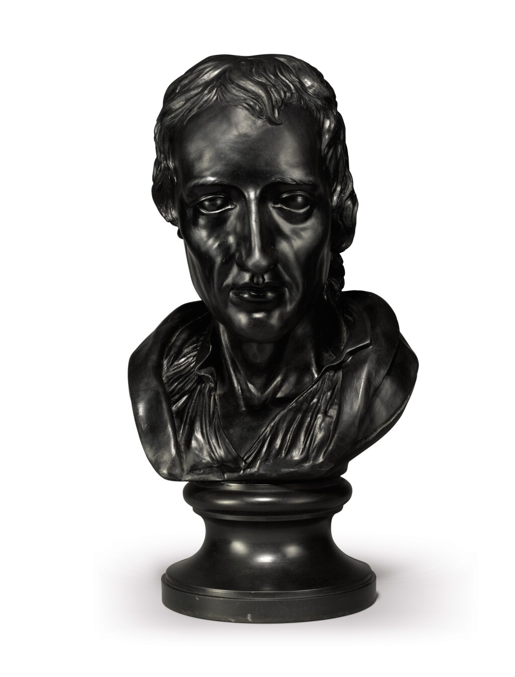 View full screen - View 1 of Lot 207. A WEDGWOOD AND BENTLEY VERY LARGE BLACK BASALT BUST OF ROBERT BOYLE, LATE 18TH CENTURY.