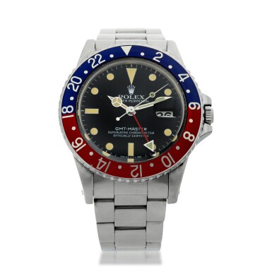 View full screen - View 1 of Lot 109. ROLEX | REFERENCE 16750 GMT-MASTER 'PEPSI' A STAINLESS STEEL AUTOMATIC DUAL TIME WRISTWATCH WITH DATE AND BRACELET, CIRCA 1980.