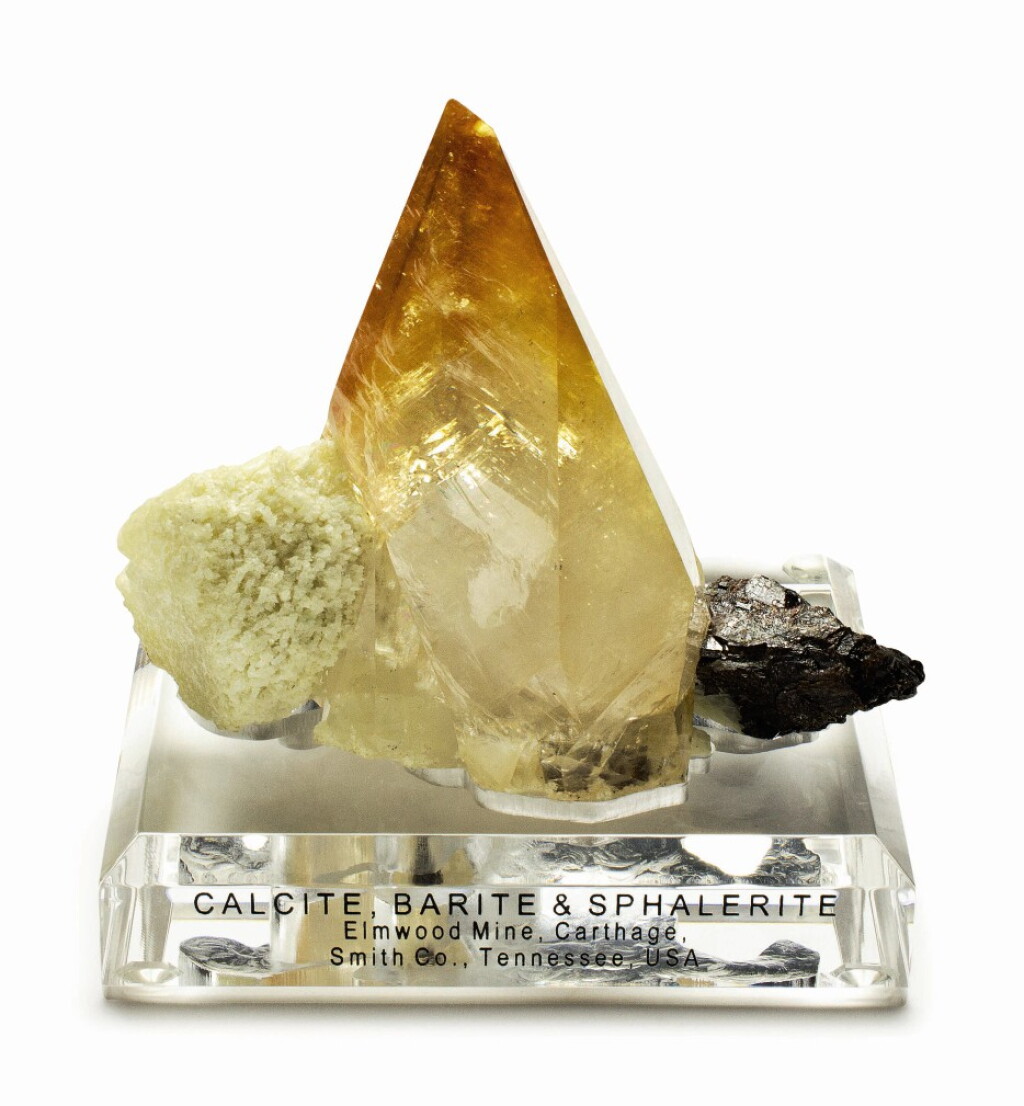 View full screen - View 1 of Lot 54. Elmwood Calcite with Barite and Sphalerite.