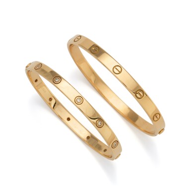 View full screen - View 1 of Lot 57. Diamond bangle, 'Love' and a bangle, 'Love'.