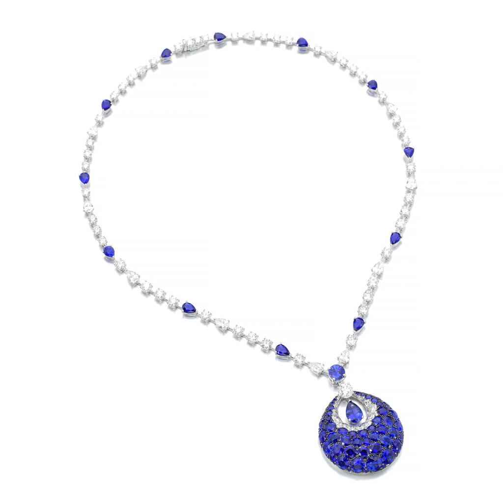 View full screen - View 1 of Lot 54. GRAFF | SAPPHIRE AND DIAMOND PENDENT NECKLACE.