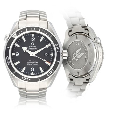 View full screen - View 1 of Lot 55. 'SAS' Seamaster Planet Ocean XL "22 Special Air Service" reference 22005200 A stainless steel automatic military wristwatch with helium escape valve and date, Circa 2010.