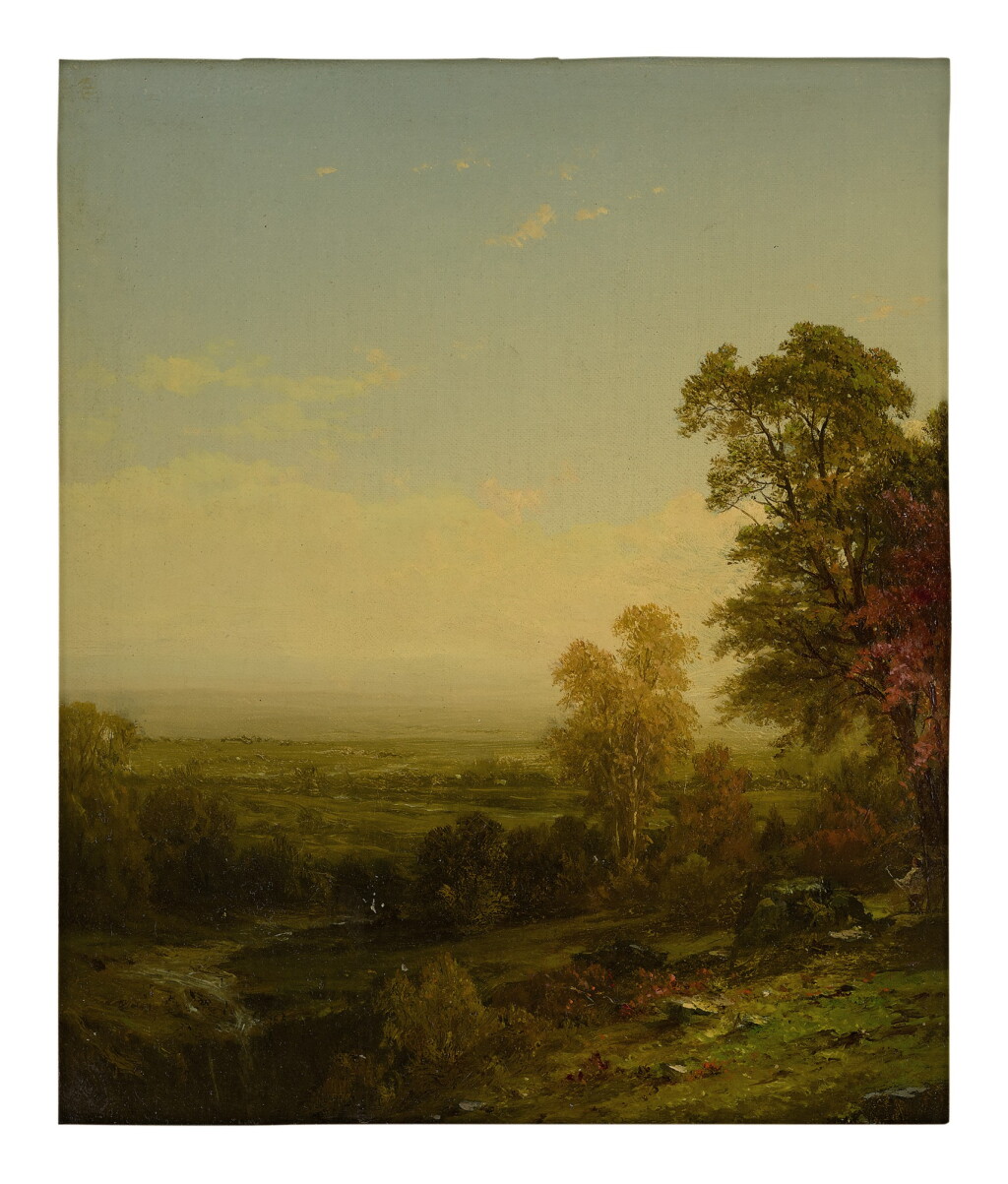 View full screen - View 1 of Lot 9. JOHN WILLIAM CASILEAR | AUTUMN LANDSCAPE WITH FISHERMAN.
