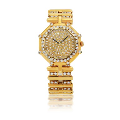 View full screen - View 1 of Lot 911. GERALD GENTA | YELLOW GOLD AND DIAMOND-SET BRACELET WATCH CIRCA 1980.