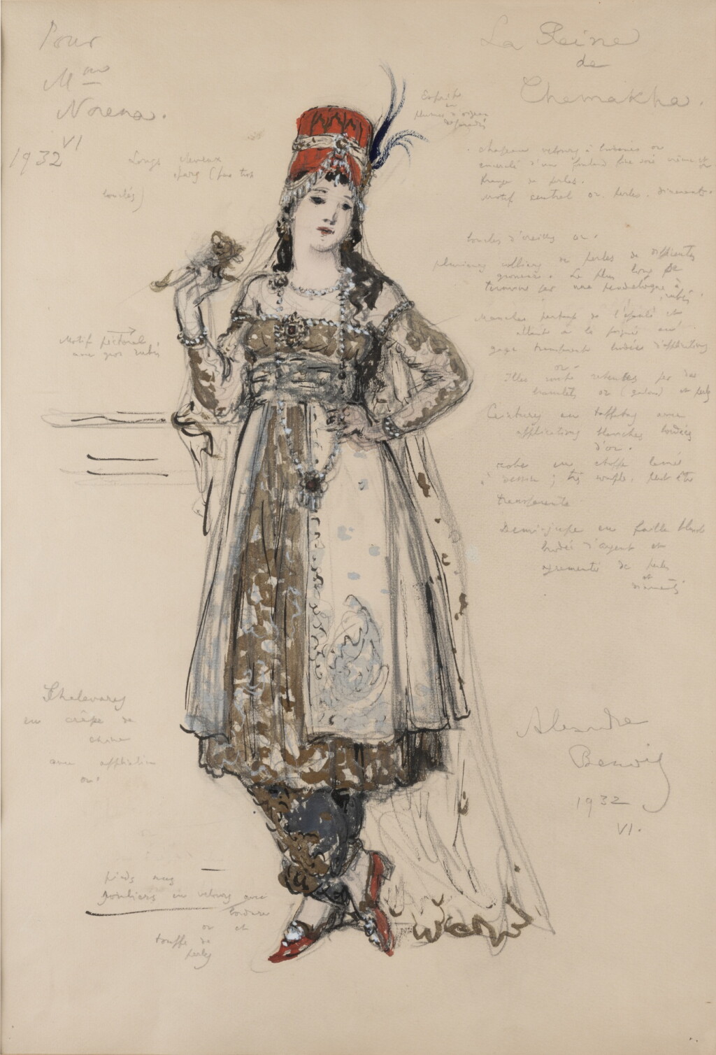 View full screen - View 1 of Lot 16. Costume Design for La Reine de Chemakha in Le Coq d'or | Costume de théâtre pour La Reine de Chemakha dans Le Coq d'or.