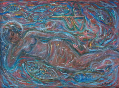 View full screen - View 1 of Lot 6256. Otto Djaya | Wanita dan lautan ikan dan pemain seruling 女人·魚海·長笛手.