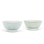A carved Qingbai 'floral' lobed bowl, Southern Song dynasty, and a Qingbai lobed bowl, Song dynasty | 南宋 青白釉刻纏枝花卉紋葵口盌 及 宋 青白釉花口盌一組兩件
