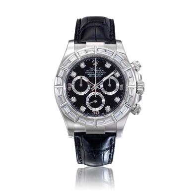 View full screen - View 1 of Lot 129. Reference 116589BR Daytona, A white gold and diamond-set automatic chronograph wristwatch, Circa 2018 勞力士 116589BR 型號 Daytona 白金及鑽石自動上鏈計時腕錶,約2018年製.