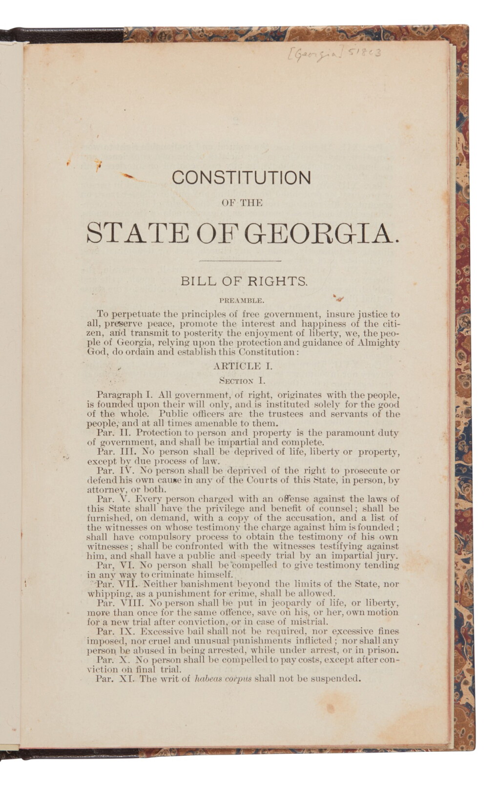 View full screen - View 1 of Lot 110. Georgia | A late-nineteenth century copy of the Georgia Constitution.