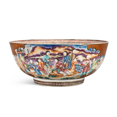 View full screen - View 1 of Lot 338. A Large Chinese Export Mandarin Palette Punch Bowl, Qing Dynasty, Qianlong Period, Circa 1785 | 清乾隆 約1785年 粉彩人物圖大盌.