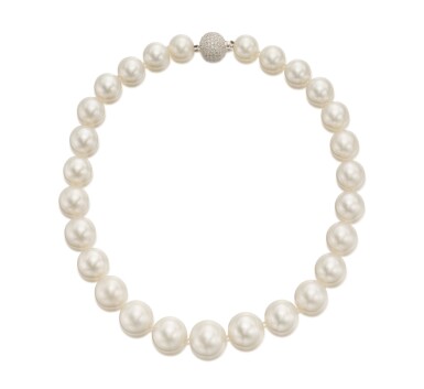 View full screen - View 1 of Lot 474. Cultured Pearl and Diamond Necklace.