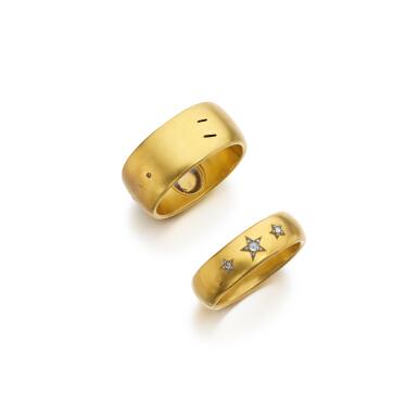 View full screen - View 1 of Lot 1127. Gold and diamond bangle and a gold bangle, mid-19th century.