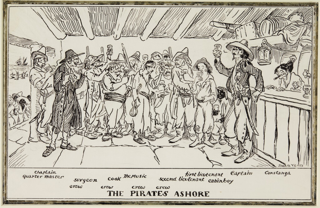 View full screen - View 1 of Lot 223. YEATS, JACK B. | Two ink drawings for A Broadside (The Salcombe Seaman's Flaunt... and The Pirates Ashore).